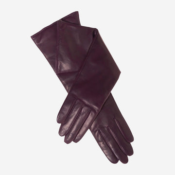 Leonora (black/grape) - Italian cashmere lined 6-button length leather gloves