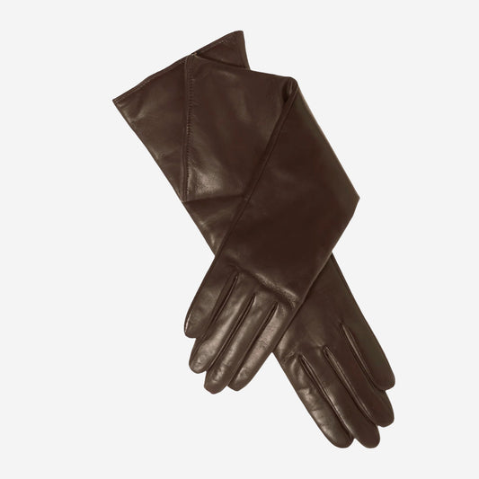 Leonora (brown) - Italian cashmere lined 6-button length leather gloves