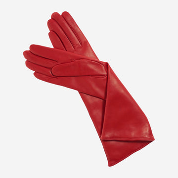Leonora (red) - Italian cashmere lined 6-button length leather gloves