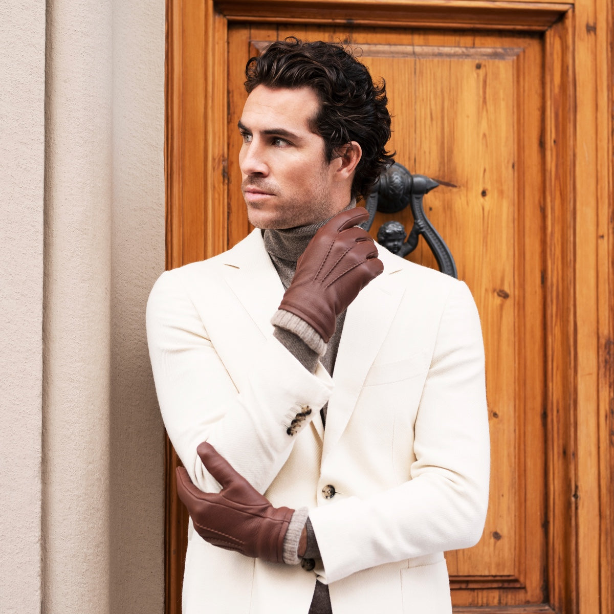 Cashmere Lined Leather Gloves Men