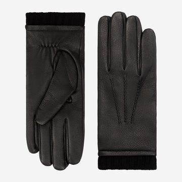 Lorenzo (Schwarz) - Italienische Handschuhe aus amerikanischem Hirschleder mit Kaschmirfutter