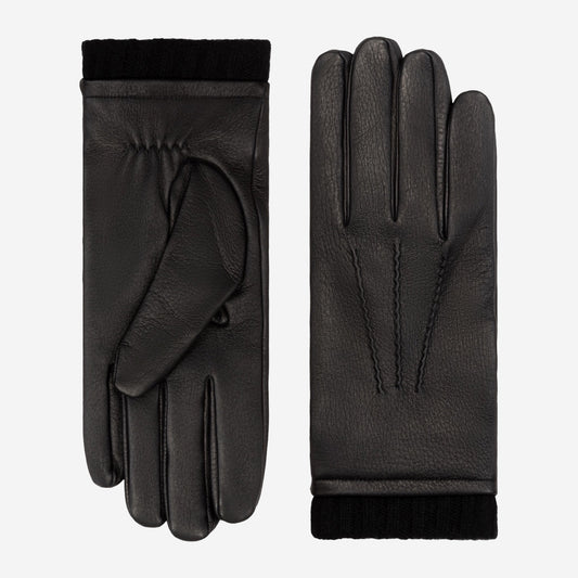 Lorenzo (zwart) - Italiaanse handschoenen van Amerikaans hertenleer met kasjmiervoering