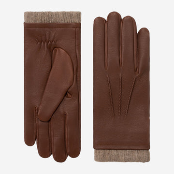Lorenzo (Braun) - Italienische Handschuhe aus amerikanischem Hirschleder mit Kaschmirfutter