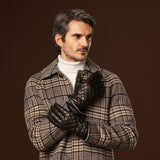 Luca (black) - Italian lambskin leather gloves with cashmere lining and checkered pattern - Fratelli Orsini - Luxury Leather Gloves - Handmade in Italy - 6