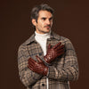 Luca (brown) - Italian lambskin leather gloves with cashmere lining and checkered pattern - Fratelli Orsini - Luxury Leather Gloves - Handmade in Italy - 6