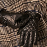 Luca (black) - Italian lambskin leather gloves with cashmere lining and checkered pattern - Fratelli Orsini - Luxury Leather Gloves - Handmade in Italy - 7
