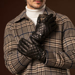 Luca (black) - Italian lambskin leather gloves with cashmere lining and checkered pattern - Fratelli Orsini - Luxury Leather Gloves - Handmade in Italy - 8