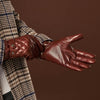Luca (brown) - Italian lambskin leather gloves with cashmere lining and checkered pattern - Fratelli Orsini - Luxury Leather Gloves - Handmade in Italy - 8