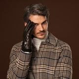 Luca (black) - Italian lambskin leather gloves with cashmere lining and checkered pattern - Fratelli Orsini - Luxury Leather Gloves - Handmade in Italy - 12