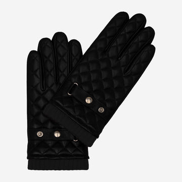 Luca (black) - Italian lambskin leather gloves with cashmere lining and checkered pattern