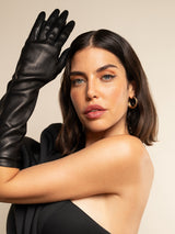 Lucia (black) - Italian unlined 8-button length leather opera gloves