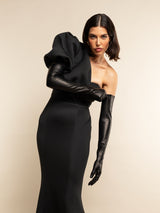 Lucia (black) - Italian unlined 16-button length leather opera gloves