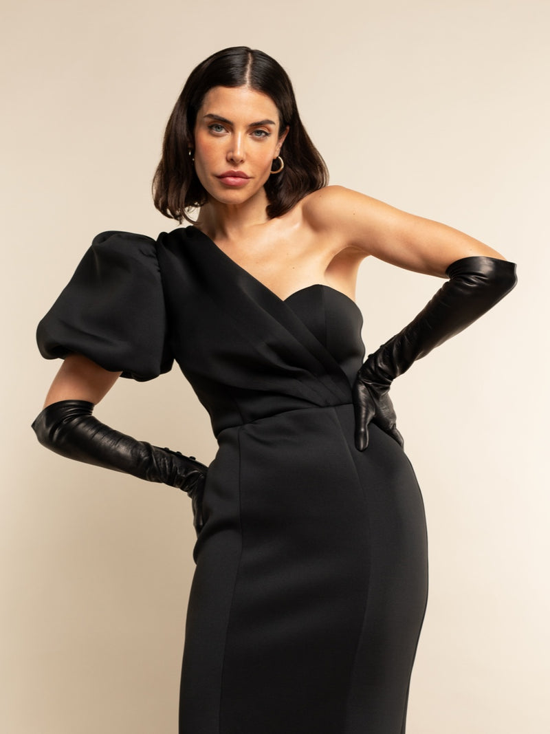 Lucia (black) - Italian unlined 12-button length leather opera gloves