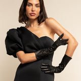 Lucia (black) - Italian unlined 6-button length leather opera gloves - Fratelli Orsini - Luxury Leather Gloves - Handmade in Italy - 7