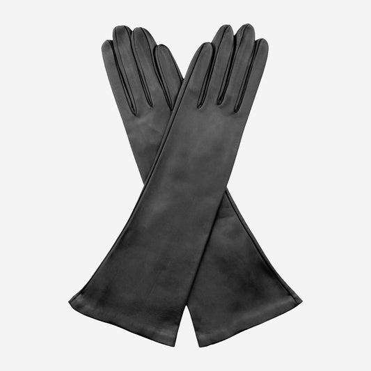 Lucia (schwarz) – Italienische, ungefütterte Opernhandschuhe aus Leder, 6 Knöpfe lang
