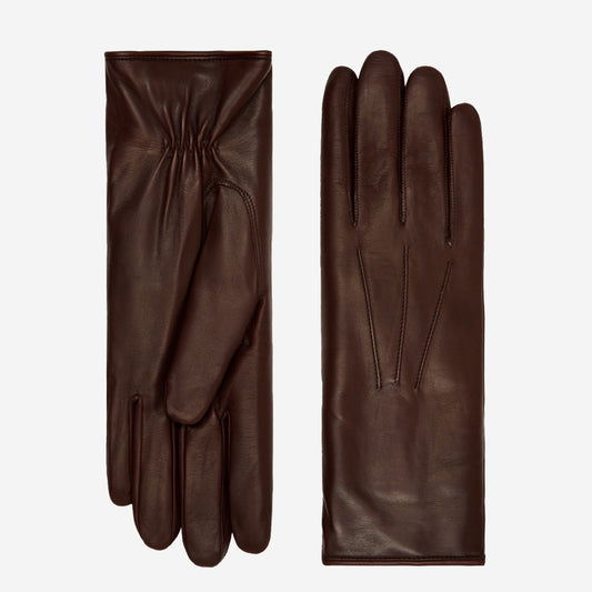 Luciana (bruin) - Verlengde dames Italiaanse lamsleren handschoenen met konijnenbontvoering