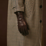 Luciana (brown) - Extended women's Italian lambskin leather gloves with rabbit fur lining