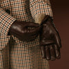 Luciana (Braun) - Lange italienische Damen-Lammnappalederhandschuhe mit Kaninchenfellfutter