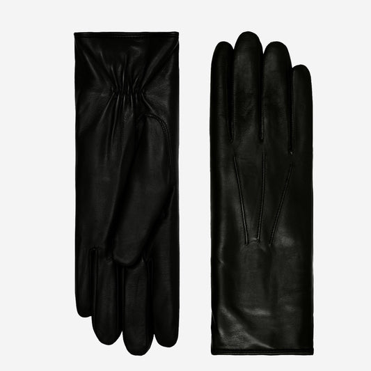 Luciana (zwart) - Verlengde dames Italiaanse lamsleren handschoenen met konijnenbontvoering