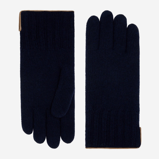 Luciano (dark blue) - Handmade Italian knitted wool gloves with luxurious cashmere lining