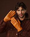 Marco (Schwarz) – italienische Lammlederhandschuhe mit braunem Kaninchenfellfutter