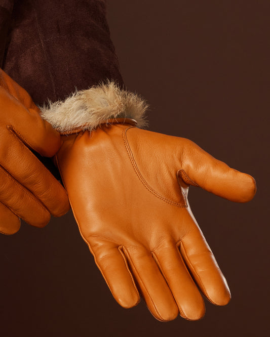 Marco (zwart) - Italiaanse lamsleren handschoenen met bruine konijnenbontvoering