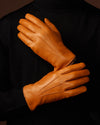 Marco (Schwarz) – italienische Lammlederhandschuhe mit braunem Kaninchenfellfutter