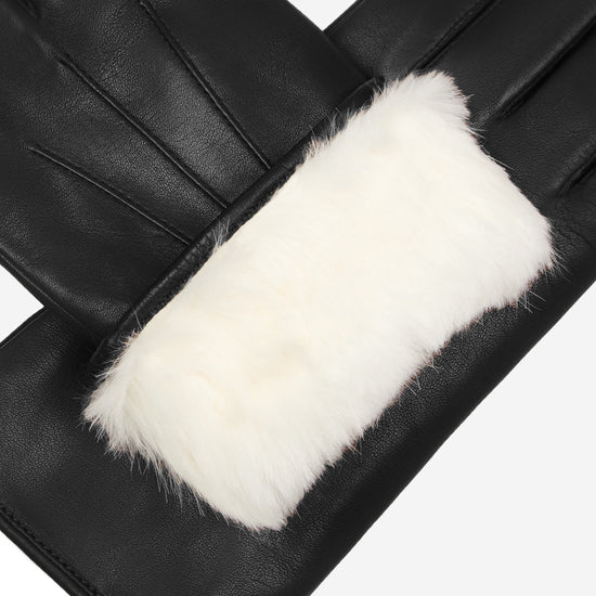 Marco (black) - Italian lambskin leather gloves with white rabbit fur lining - Fratelli Orsini - Luxury Leather Gloves - Handmade in Italy - 4
