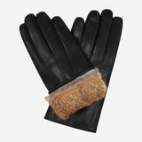 Marco (black) - Italian lambskin leather gloves with brown rabbit fur lining