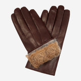 Marco (brown) - Italian lambskin leather gloves with brown rabbit fur lining
