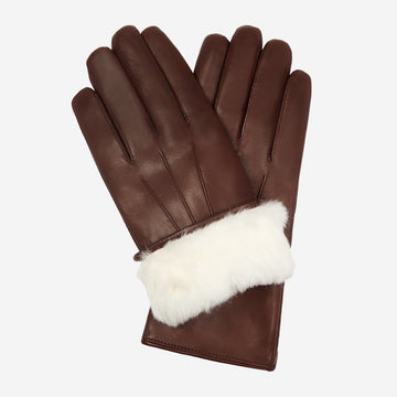 Marco (Braun) - Italienische Lammlederhandschuhe mit weißem Kaninchenfellfutter