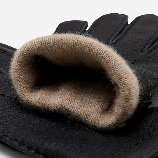 Matteo (zwart) - Italiaanse handschoenen van Amerikaans hertenleer met kasjmiervoering