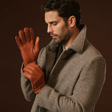 Matteo (brown) - Italian gloves made of American deerskin leather with cashmere lining