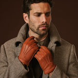 Matteo (brown) - Italian gloves made of American deerskin leather with cashmere lining
