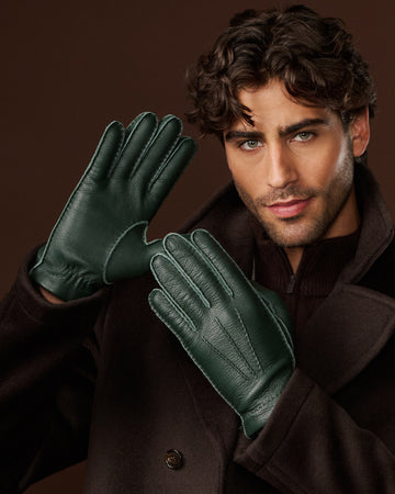 Matteo (green) - Italian gloves made of American deerskin leather with cashmere lining