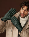 Diego (green) - Italian gloves made of American deerskin leather with rabbit fur lining