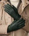 Diego (green) - Italian gloves made of American deerskin leather with rabbit fur lining