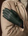 Diego (green) - Italian gloves made of American deerskin leather with rabbit fur lining