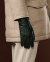Diego (green) - Italian gloves made of American deerskin leather with rabbit fur lining
