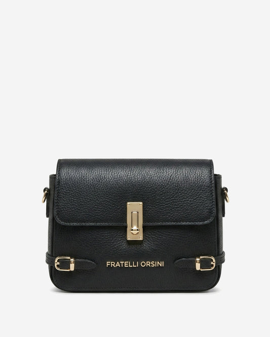 Mirella (black) - Italian calf leather women's crossbody bag (with shoulder strap)