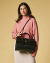 Oriana (black) - Italian calf leather women's handbag (with shoulder strap)