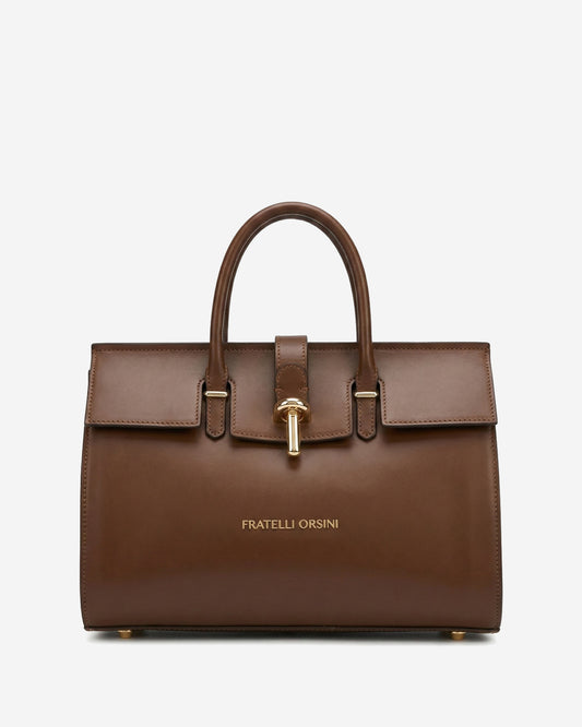 Oriana (brown) - Italian calf leather women's handbag (with shoulder strap)