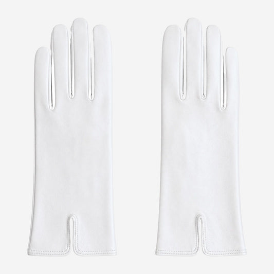 PZ01P (white) - Unlined embroidered Italian lambskin leather gloves