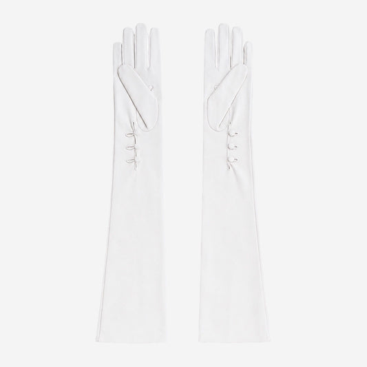 PZ01W14W (white) - Unlined Italian lambskin 16-button opera gloves with embroidery