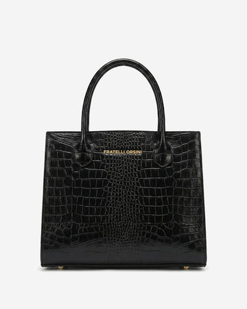 Patrizia (black) - Italian calf leather women's handbag (with shoulder strap)