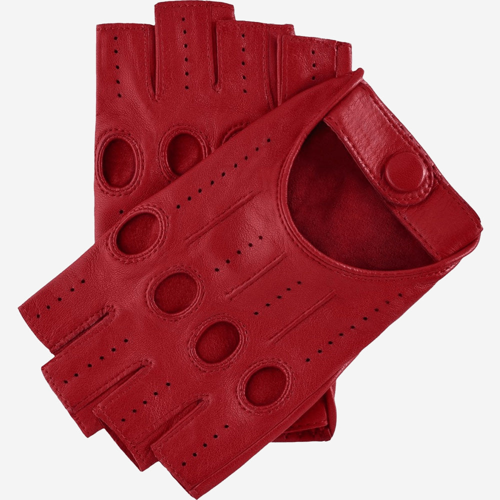 Rossana (red) - Italian fingerless lambskin leather driving gloves - Fratelli Orsini - Luxury Driving Gloves - Handmade in Italy - 1