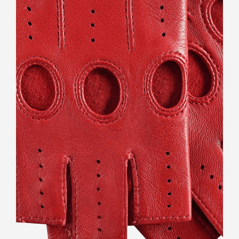 Rossana (red) - Italian fingerless lambskin leather driving gloves - Fratelli Orsini - Luxury Driving Gloves - Handmade in Italy - 5