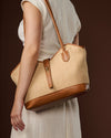 Rosella (dark tan) - Women's Italian raffia shoulder bag with calf leather trim