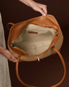 Rosella (dark tan) - Women's Italian raffia shoulder bag with calf leather trim