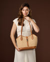 Rosella (dark tan) - Women's Italian raffia shoulder bag with calf leather trim